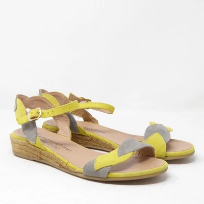 Eric Michael Espadrille Wedge Sandals Yellow Gray Leather Size 37EU-6US - Image 1 of 4