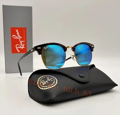 Óculos de sol Ray-Ban Clubmaster RB3016 unissex azul espelho lente flash armação tartaruga - Imagem 1 de 4