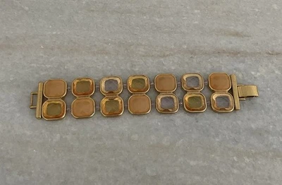 Beautiful Banana Republic BR Gold Tone Amber Crystal Rhinestone Wide Bracelet - Image 1 of 4