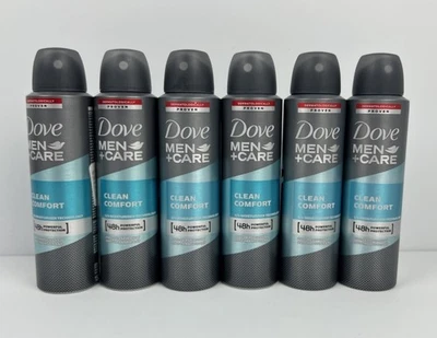 6 X Dove Men +Care CLEAN COMFORT Antiperspirant Deodorant Spray, 150ml (5.07 oz) - Image 1 of 4