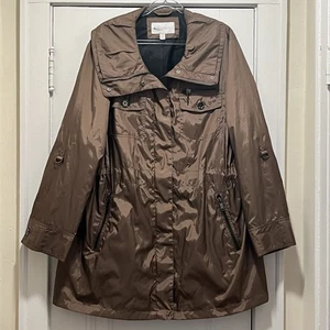 Relativity Brown Shimmer Weather ResistantLined Windbreaker Utility Jacket 2X - Picture 1 of 12
