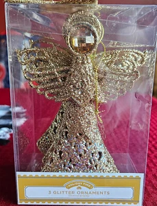 Holiday Time - 3 Gold Angel Glitter Ornaments - NIB with Bonus Star - Picture 1 of 3