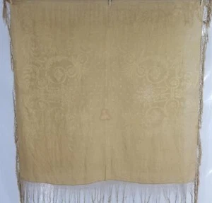 Antiguo chal de piano chino con flecos brocado de seda 135x130 cm  - Imagen 1 de 13