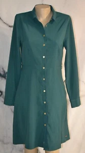 TOMMY HILFIGER Green Buttonfront Shirt Dress Small Long Sleeves Unlined - Picture 1 of 8