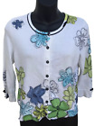 SIGRID OLSEN Womens Cardigan Sweater Top Small PS White Floral Beads Long Sleeve