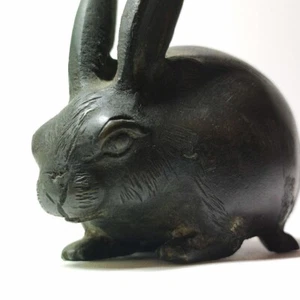 Japanese Antique Okimono Rabbit Edo Period Bronze Long Eared Hare Statue UESD - Picture 1 of 20