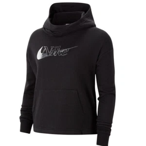 Nike Funnel Neck Hoodie Large Womens Black Icon Clash Mirrored Silver Metallic - Picture 1 of 14