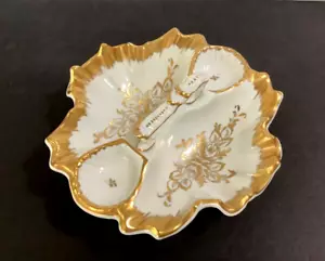 Vintage Porcelaines de Couleuvre Limoges Frankreich Dekor großes Herzstück Gold Details - Bild 1 von 6