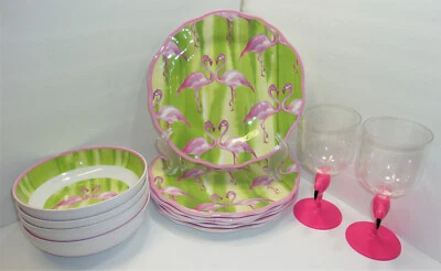 Juego de 10 piezas ~ Platos y cuencos de cena flamenco rosa Cynthia Rowley + 2 adicionales Foto 1 de 4