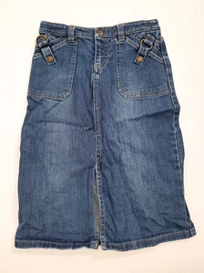 Old Navy girls blue stretch denim knee length straight skirt front slit size 5 - Picture 1 of 2