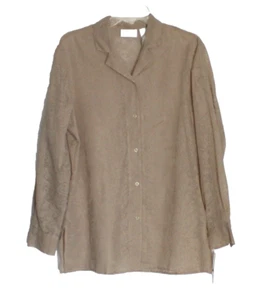 Liz  Claiborne Women's Sz Med Blouse Light Tan Sheer Floral Button Front  NWT - Picture 1 of 4