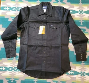 NWT Wrangler Men's Cowboy Cut Western Snap Solid Work Long Sleeve Shirt Black - Picture 1 of 8