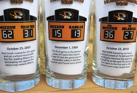 Lot 3 Mizzou Memorable Homecoming Wins Glasses MFA Oil 2003 2010 & 1956 Tigers Cover