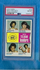 1974-75 TOPPS #226 NEW YORK NETS TEAM LEADERS JULIUS ERVING PSA 8 SHARP ! ! - Picture 1 of 2