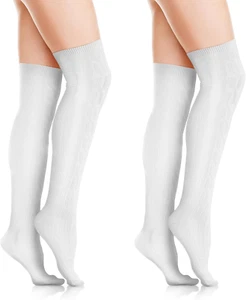 2 Paar Overknee Winter Strick Strümpfe - Weiß Damen Kniestrümpfe Overknee Strümp - Bild 1 von 8