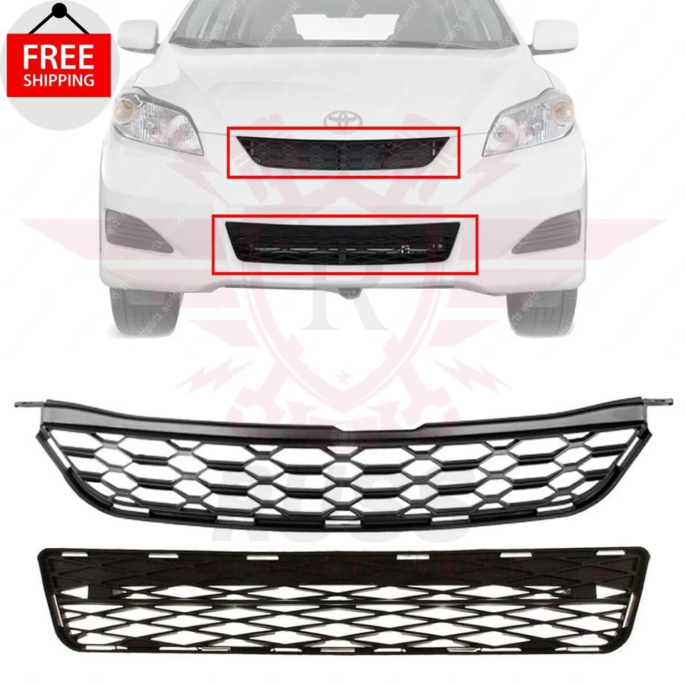 New Front Bumper Upper & Lower Grille Black Plastic Fits 2009-2014 Toyota Matrix Foto 1 de 4