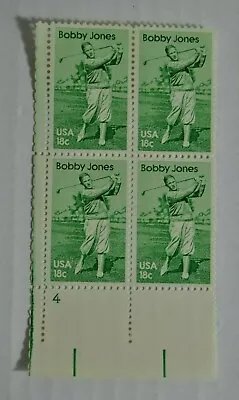 BOBBY JONES 18c Plate Block of 4  Stamps  Scott #1933  - Image 1 of 4