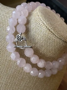 Natural Rose Quartz Beaded Necklace, Pink crystal Beads, Faceted Cut, 11 Mm Bead - Picture 1 of 13
