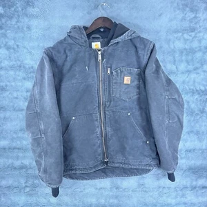 Carhartt Black Charcoal Canvas Fleece Lined Hooded Jacket Coat 100729 Men’s L - Picture 1 of 6
