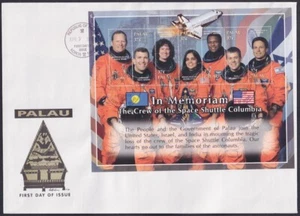 HOJA PALAU Sc # 716a-g FDC de 7 COLOMBIA SHUTTLE DESASTRE - Imagen 1 de 1