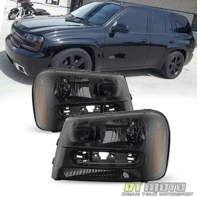 Black Smoked 2002-2009 Chevy Trailblazer Replacement Headlights Left+Right sets - Image 1 of 3