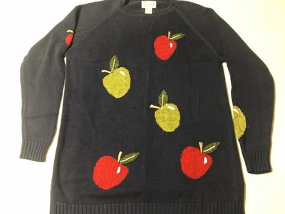 QUACKER FACTORY Navy Blue Pullover Sweater TEACHER Red/Green Apples SIZE M  (JJ) - Image 1 of 4