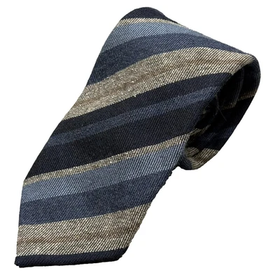Corbata Brioni Lana Seda Rayas Tejida Hecha en Italia Gris/Azul 3.5" Foto 1 de 4