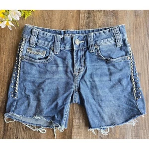 Rock & Roll Cowgirl Denim Blue Cutoff Shorts Low Rise Cutoffs Womens Size 0 W24 - Picture 1 of 11