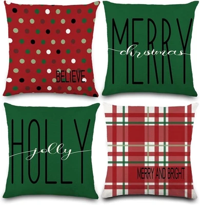 4 fundas de almohada de Navidad 18 x 18 pulgadas rojo verde punto a cuadros Navidad  Foto 1 de 4