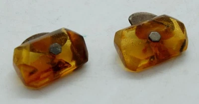 Gemelos vintage soviéticos de la URSS para hombre plateados 875 con sello facetado ámbar Foto 1 de 3