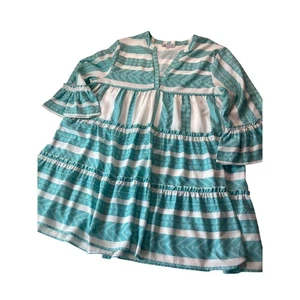 Collection by Cezele Kleid groß blau weiß gestreift Stufen Rüschenärmel - Bild 1 von 8