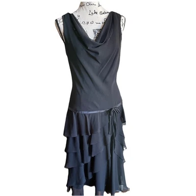 Vestido midi vintage Liz Claiborne negro sin mangas para mujer talla 8 usado en excelente estado Foto 1 de 4