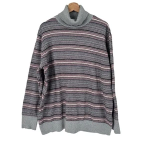 LL Bean Women's 3X Cotton Cashmere Blend Fair Isle Turtleneck Sweater Gray Pink - Picture 1 of 7