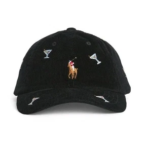POLO RALPH LAUREN Corduroy All Over Embroidered Martini Black Ball Cap RARE NWT - Picture 1 of 15