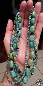 SILPADA 4 STRAND TURQUOISE, OBSIDIAN, GLASS & SS BEADS NECKLACE RETIRED - N1299