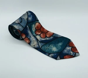 Don Loper Beverly Hills Herrenkrawatte 100 % italienische Seide blau/rot Blumenmuster abstrakt 57 Zoll - Bild 1 von 3