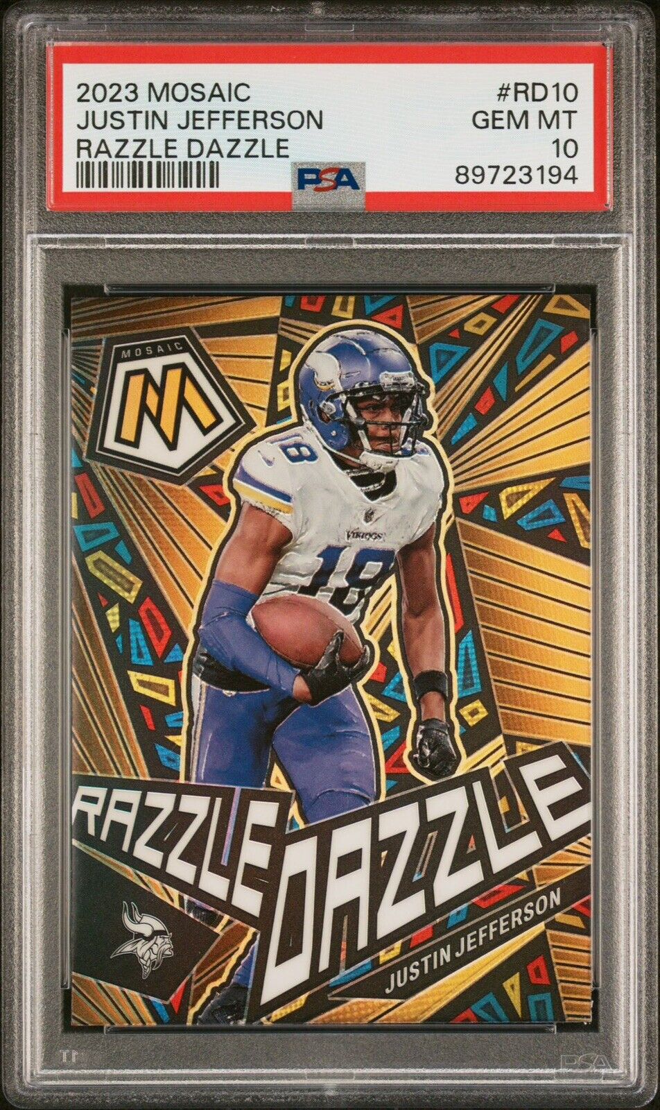 Justin Jefferson 2023 Mosaic Razzle Dazzle Prizm Case Hit SSP PSA 10 GEM MINT