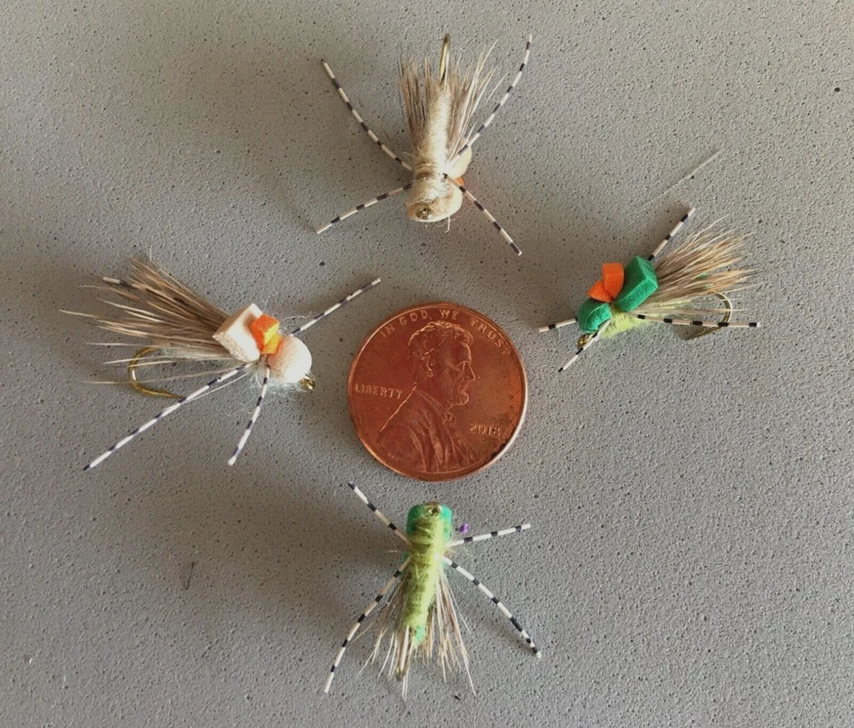 ZEKE'S 3WT PANFISH FLIES AZ WANDERINGS MINI HOPPERS DRY FLIES IN TWO COLORS BLUEGILL TROUT FLY FISHING