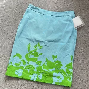Essentiel Antwerp Baby Blue Green Floral Pencil Skirt Cotton Spring Summer US 8 - Picture 1 of 7