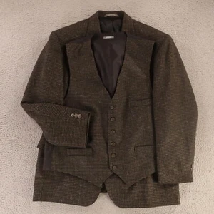 Hopsack Suit XL Brown Houndstooth Check Polyester Wool Jacket Vest 46R - Picture 1 of 19