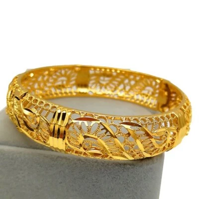 Brazalete de apertura pequeño de 7" para mujer 15 mm relleno de oro de 18k sobre vid de jardín plateado D794 Foto 1 de 4