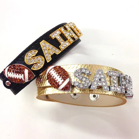 New Orleans Saints Rhinestone Bracelet / Black & Gold Football Inspired Bracelet Cover