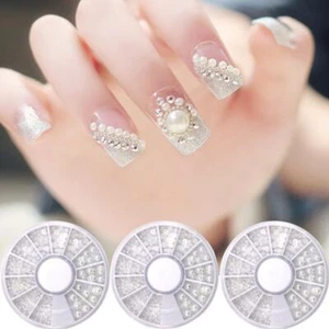Beige Nail Beads Pearls Nail Art Decorations 3D Nail Rhinestones Manicure Tools - Picture 1 of 12