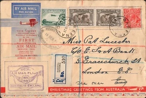1931 Australia Bareena To London Reg Addressed Flight Cover, 4 Stamps, Good Cond - Bild 1 von 1