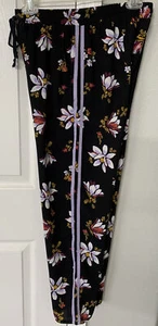 Xhilaration Women Black Floral Casual Pants Elastic Waist Side Stripes Size S - Picture 1 of 7
