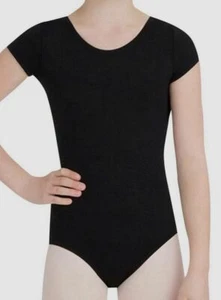 $50 Capezio Kid Girl Black Stretch Scoop-Neck Short-Sleeve Ballet Leotard Size T - Picture 1 of 4