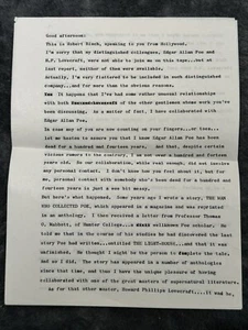 HOLLYWOOD SPEECH by ROBERT BLOCH Typed - Picture 1 of 2