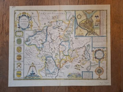 ANTIQUE 17TH CENTURY COUNTY MAP WORCESTER WORCESTERSHIRE JOHN SPEED 1676 - Image 1 of 2