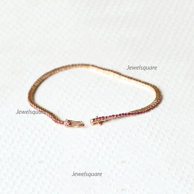 Studded Natural Ruby Gemstone Tennis Bracelet In 14k Yellow Gold Birthday Gift - Image 1 of 4