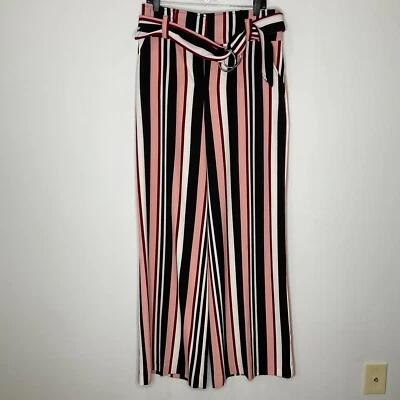 New York & Co. 7th Avenue Pants Striped Paperbag-Waist Womens 12 Pink Black - Image 1 of 4